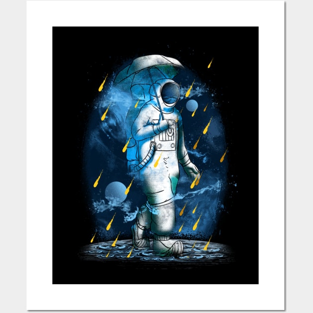 Astronaut In Meteor Shower Wall Art by GigibeanCreations